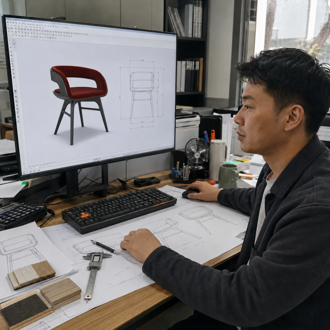 Product designer developing a furniture concept